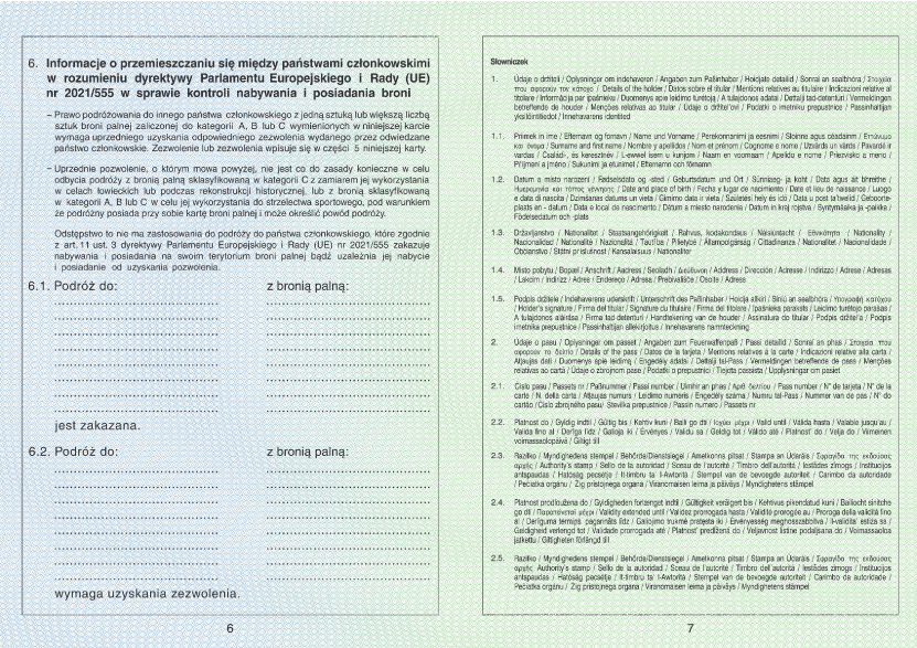 Europejska karta broni - jak wygląda - awers s. 6/7