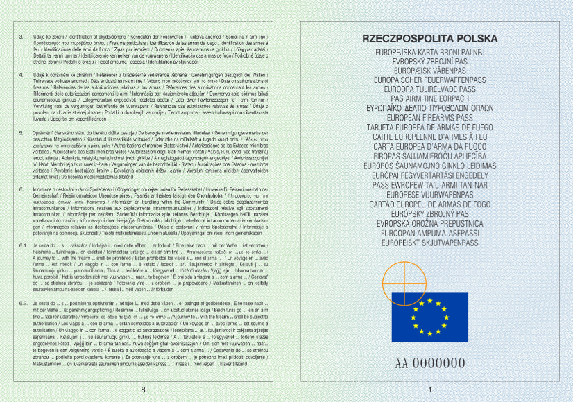 Europejska karta broni - jak wygląda - awers s. 1/8