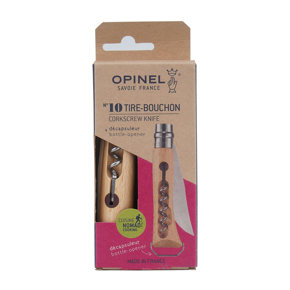 Opinel N°10 Corkscrew Stainless Steel Folding Knife with Bottle Opener