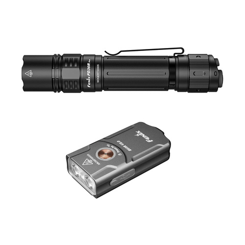 Fenix - Tactical Flashlight PD36R Pro LED with 5000 mAh Battery + E03R V2.0 Key Ring Flashlight - 2800 lm - Black/Grey - PD36R Pro+E03R grey - LED Flashlights