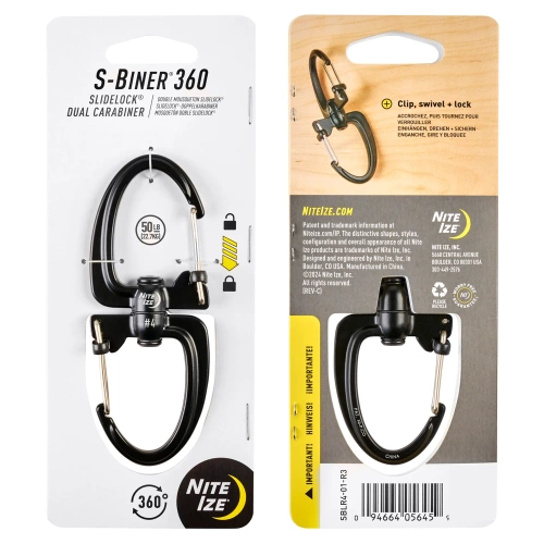 Nite Ize - Karabińczyk S-Biner 360 SlideLock Dual Carabiner #4 - Czarny - SBLR4-01-R3