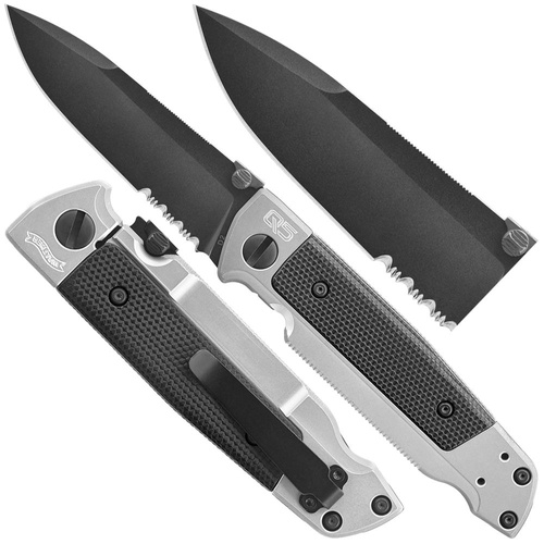 Umarex - Nóż składany Walther Q5 Steel Frame - Ząbkowany - Czarny - 5.0858