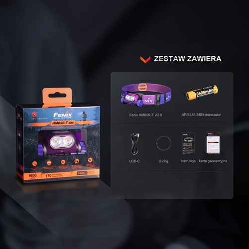 Fenix - Latarka czołowa LED - 1600 lm - 3400 mAh - Nebula - HM65R-T V2.0