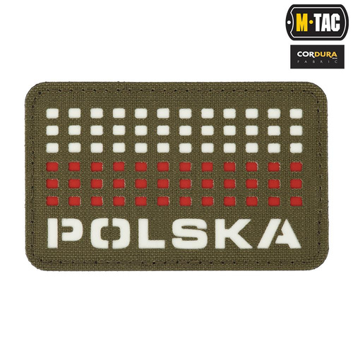 M-Tac - Naszywka Z Flagą i Napisem Polska - Laser Cut - Piksele - Czerwony / Ranger Green / Biały - 51007123