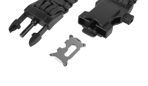 101 Inc. - Bransoletka surwiwalowa z kompasem, termometrem, gwizdkiem i krzesiwem - 9" - Czarny - JYFPB02