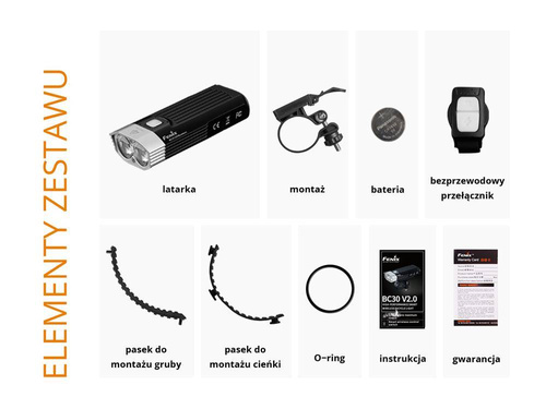 Fenix - Latarka LED rowerowa - 2200 Lumenów - Czarna - BC30 V2.0