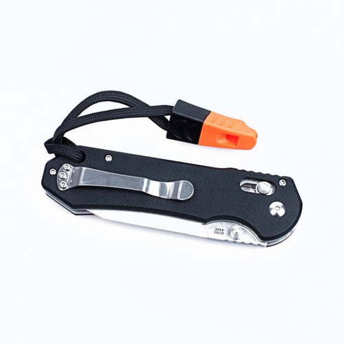 Ganzo - Nóż składany z gwizdkiem - 440C - Czarny - G7452-BK-WS