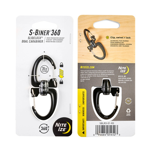 Nite Ize - Karabińczyk S-Biner 360 SlideLock Dual Carabiner #3 - Czarny - SBLR3-01-R3