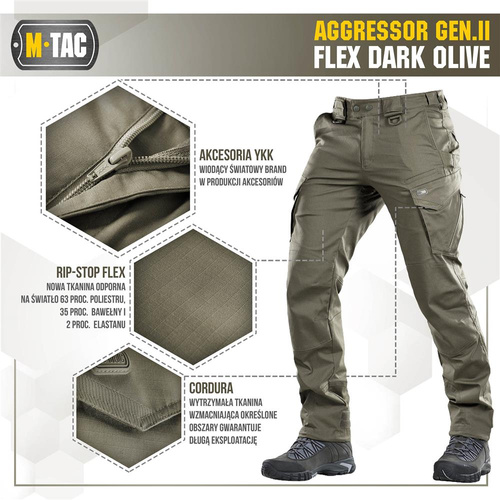 M-Tac - Spodnie taktyczne Aggressor Gen.II Flex - Ripstop - Dark Olive - 20058048