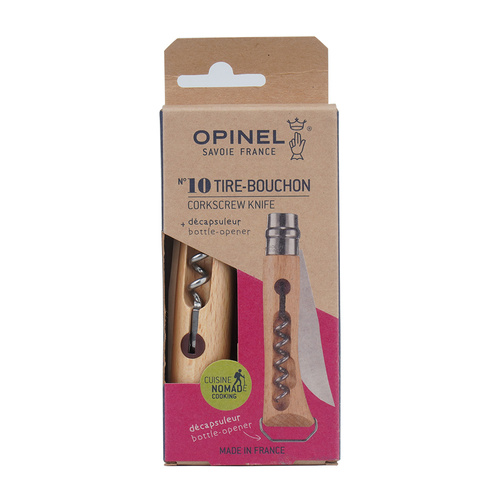 Opinel - Nóż składany N°10 z korkociągiem i otwieraczem do butelek - Inox