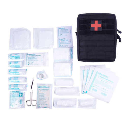 Mil-Tec - Apteczka z wyposażeniem First Aid Set - Duża, 43 elementy - Czarna - 16025502