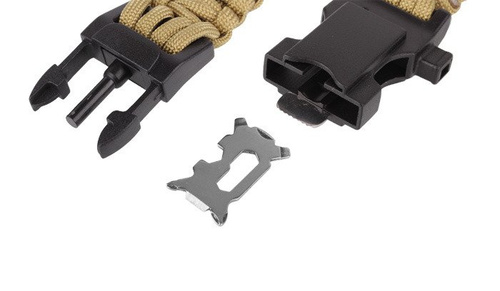 101 Inc. - Bransoletka surwiwalowa z kompasem, termometrem, gwizdkiem i krzesiwem - 9" - Coyote - JYFPB02